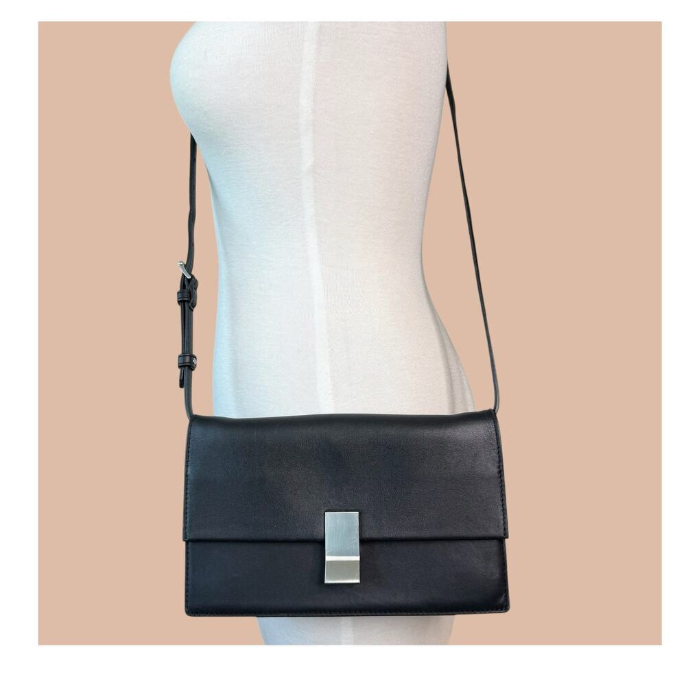 Italic Brandless Black Leather Crossbody Shoulder Purse Clutch Bag Convertible